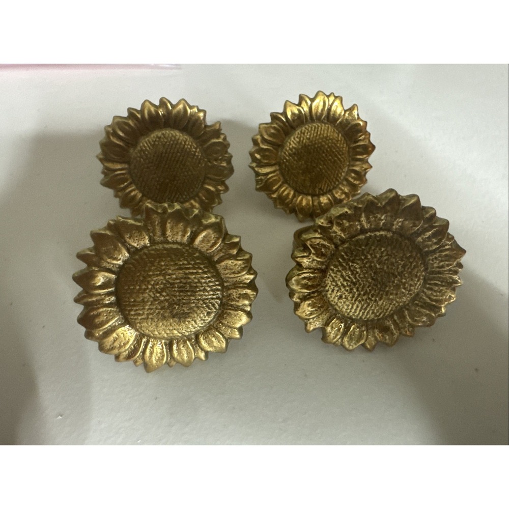 Pottery Barn Napkin Rings - Brass Sunflower, Set Of 4